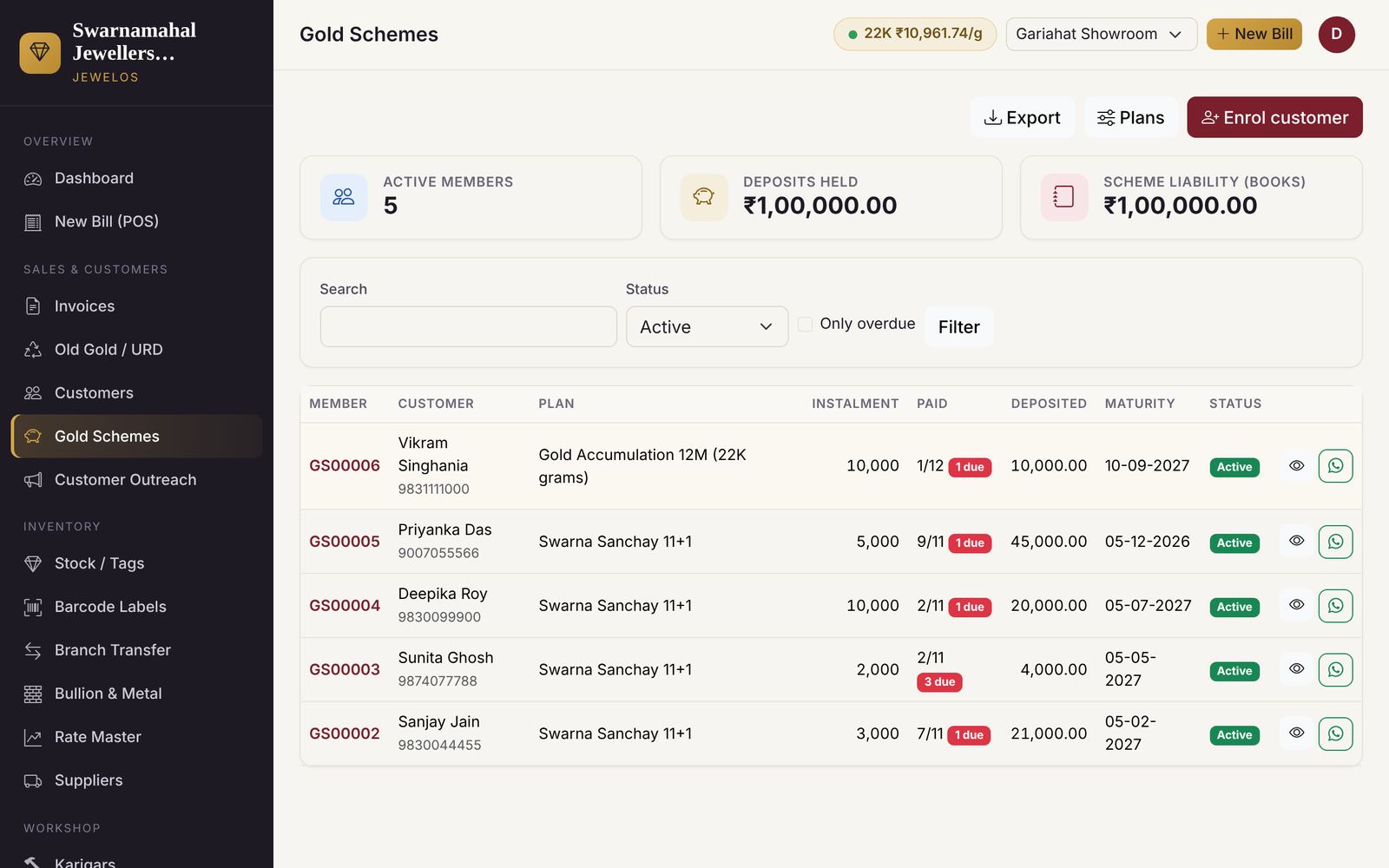 Gold savings schemes screen