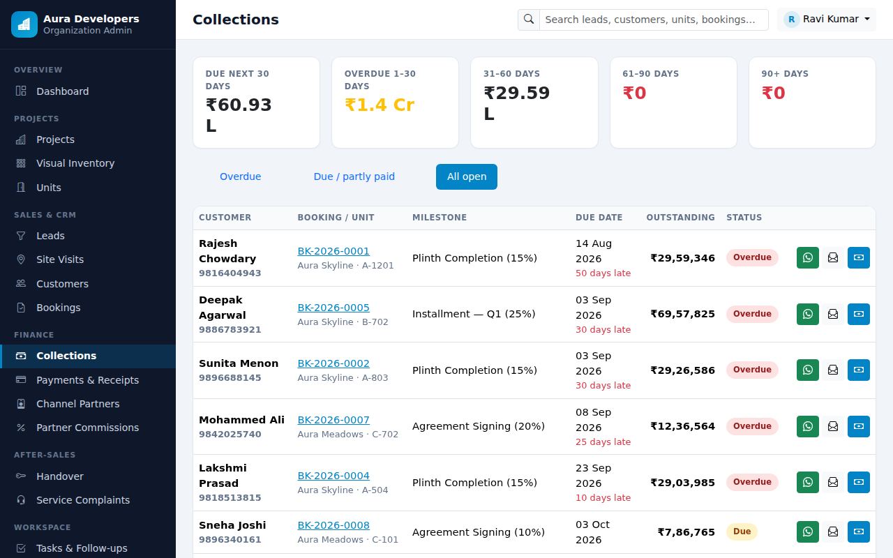 Collections & dues screen