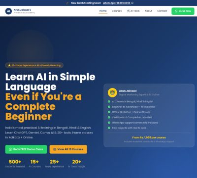 Screenshot of Arun Jaiswal's Practical AI Academy