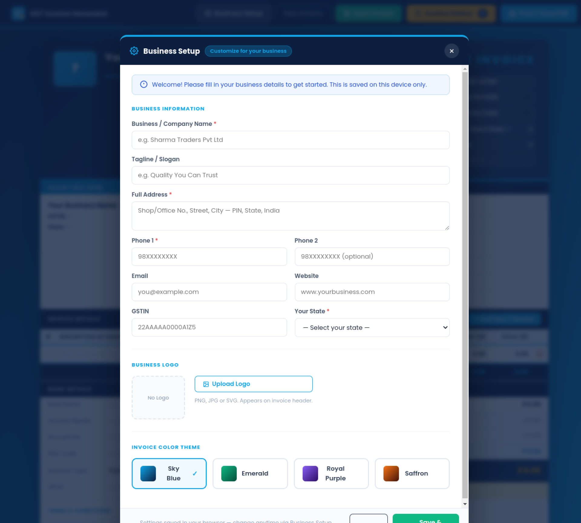 Screenshot of GST Invoice Generator