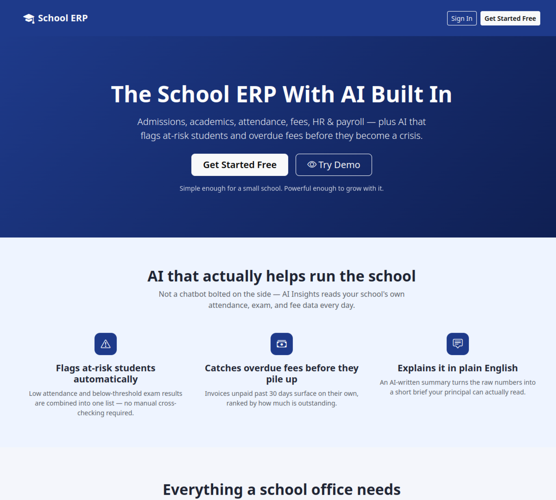 Screenshot of AI-Powered School Management Software for Indian Schools | School ERP